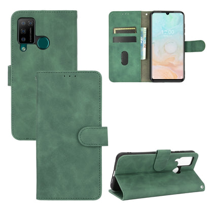 Green flip PU leather phone case with magnetic buckle, card slots, and wallet pocket