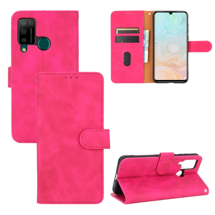 Rose red flip PU leather phone case with magnetic buckle, card slots, and wallet pocket