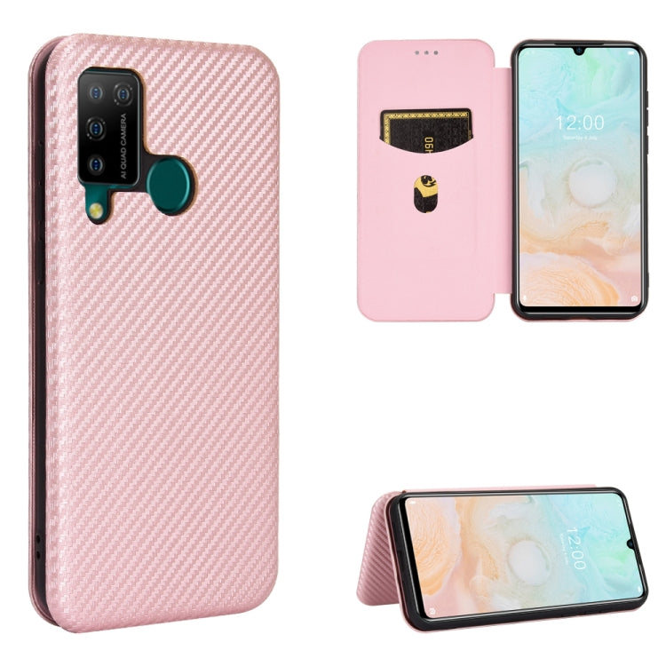 Pink carbon-fiber texture magnetic flip phone case with card slot and stand