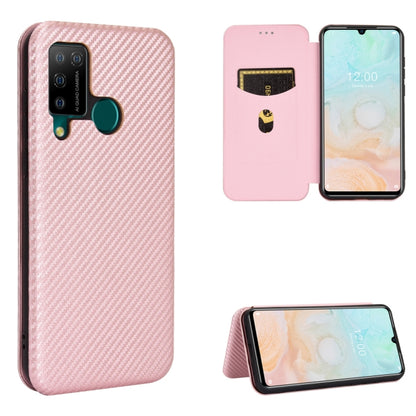 Pink carbon-fiber texture magnetic flip phone case with card slot and stand