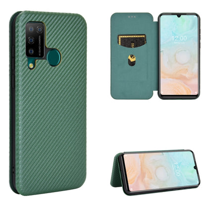 Green carbon-fiber texture magnetic flip phone case with card slot
