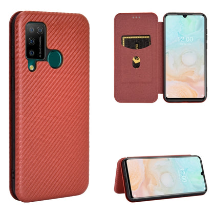 Brown-red carbon-fiber texture magnetic flip phone case with card slot