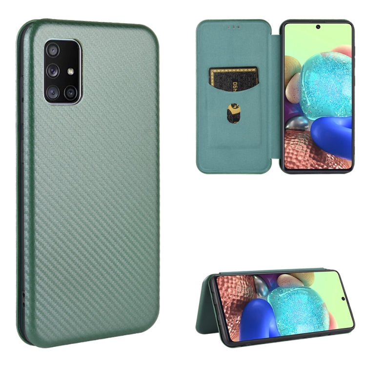 Green magnetic flip phone case with carbon-fiber texture and card slot