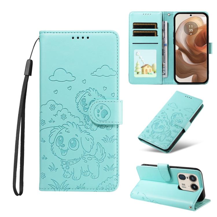 Embossed Heart Dog RFID Blocking Wallet Leather Phone Case, For Motorola Moto G85 5G, For Motorola Moto G04 / G24 / E14, For Motorola Edge 50 Ultra 5G
