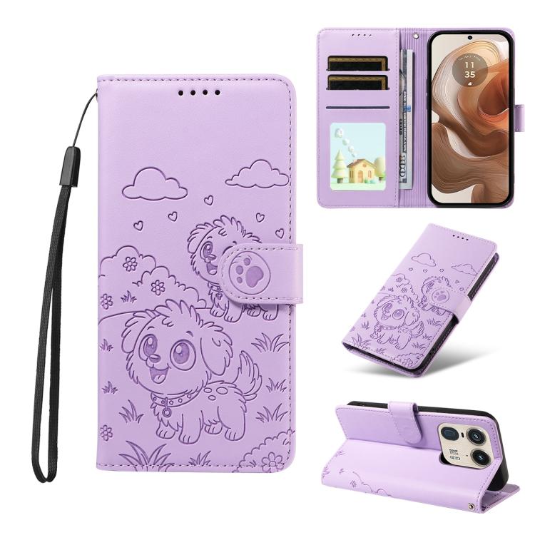 Embossed Heart Dog RFID Blocking Wallet Leather Phone Case, For Motorola Moto G85 5G, For Motorola Moto G04 / G24 / E14, For Motorola Edge 50 Ultra 5G