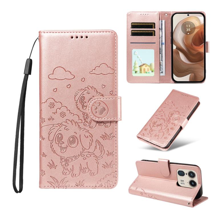 Embossed Heart Dog RFID Blocking Wallet Leather Phone Case, For Motorola Moto G85 5G, For Motorola Moto G04 / G24 / E14, For Motorola Edge 50 Ultra 5G