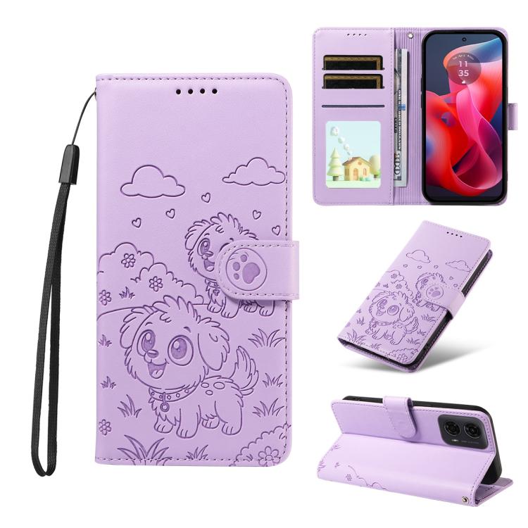 Embossed Heart Dog RFID Blocking Wallet Leather Phone Case, For Motorola Moto G85 5G, For Motorola Moto G04 / G24 / E14, For Motorola Edge 50 Ultra 5G