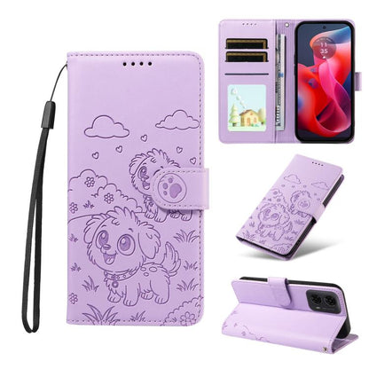 Embossed Heart Dog RFID Blocking Wallet Leather Phone Case, For Motorola Moto G85 5G, For Motorola Moto G04 / G24 / E14, For Motorola Edge 50 Ultra 5G