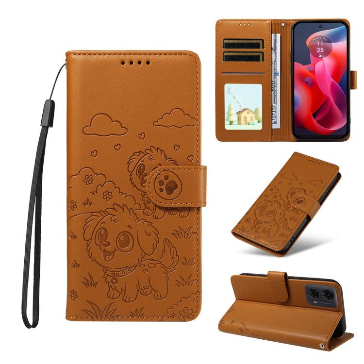 Embossed Heart Dog RFID Blocking Wallet Leather Phone Case, For Motorola Moto G85 5G, For Motorola Moto G04 / G24 / E14, For Motorola Edge 50 Ultra 5G
