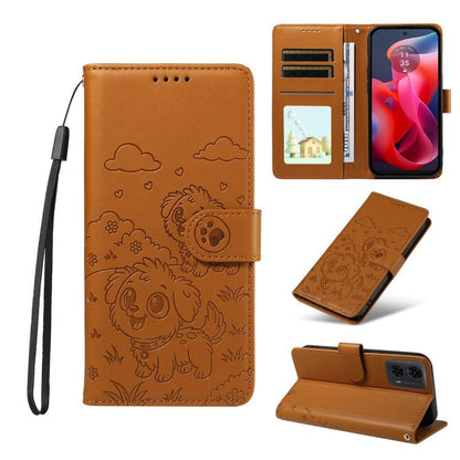 Embossed Heart Dog RFID Blocking Wallet Leather Phone Case, For Motorola Moto G85 5G, For Motorola Moto G04 / G24 / E14, For Motorola Edge 50 Ultra 5G