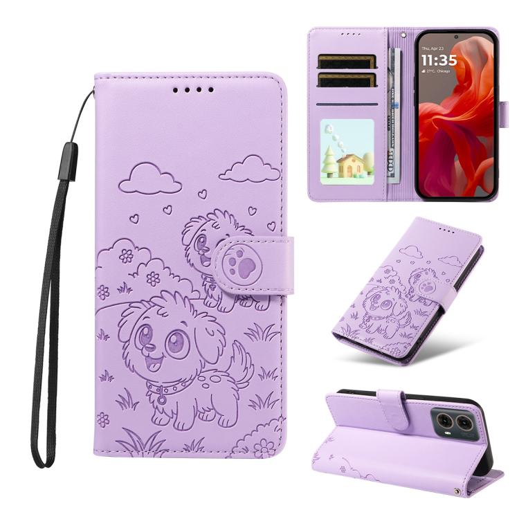 Embossed Heart Dog RFID Blocking Wallet Leather Phone Case, For Motorola Moto G85 5G, For Motorola Moto G04 / G24 / E14, For Motorola Edge 50 Ultra 5G