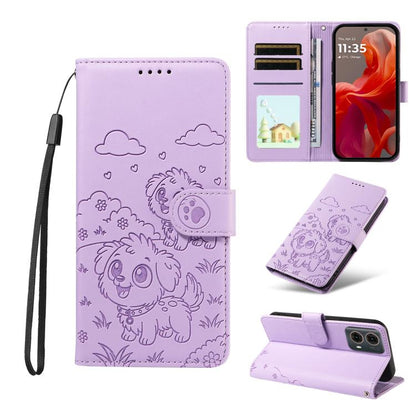 Embossed Heart Dog RFID Blocking Wallet Leather Phone Case, For Motorola Moto G85 5G, For Motorola Moto G04 / G24 / E14, For Motorola Edge 50 Ultra 5G