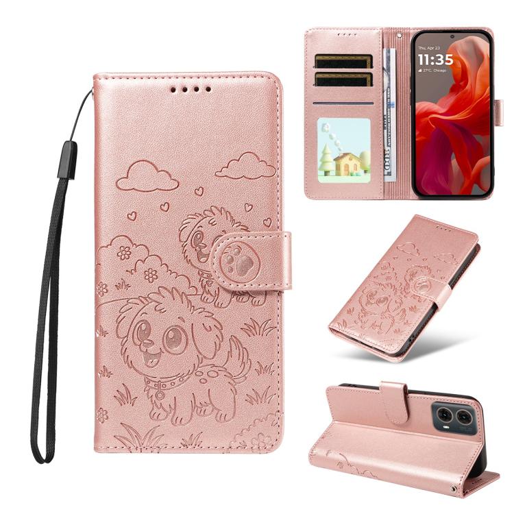 Embossed Heart Dog RFID Blocking Wallet Leather Phone Case, For Motorola Moto G85 5G, For Motorola Moto G04 / G24 / E14, For Motorola Edge 50 Ultra 5G