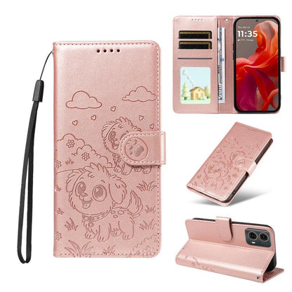 Embossed Heart Dog RFID Blocking Wallet Leather Phone Case, For Motorola Moto G85 5G, For Motorola Moto G04 / G24 / E14, For Motorola Edge 50 Ultra 5G