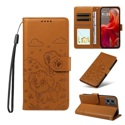 Embossed Heart Dog RFID Blocking Wallet Leather Phone Case, For Motorola Moto G85 5G, For Motorola Moto G04 / G24 / E14, For Motorola Edge 50 Ultra 5G