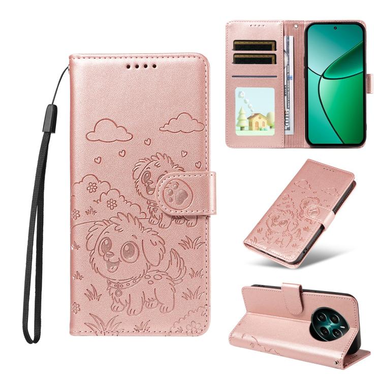 Embossed Heart Dog RFID Blocking Wallet Leather Phone Case, For Realme P4R 5G / P4x 4G / C100 4G / C100i, For Realme 16 Pro+ 5G Global, For Realme 16 Pro 5G Global, For Realme P4x 5G, For Realme 15X 5G India / C85 5G, For Realme C85 Pro 4G             ...