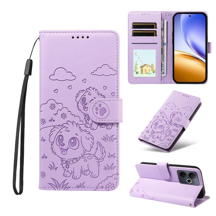 Embossed Heart Dog RFID Blocking Wallet Leather Phone Case, For Realme P4R 5G / P4x 4G / C100 4G / C100i, For Realme 16 Pro+ 5G Global, For Realme 16 Pro 5G Global, For Realme P4x 5G, For Realme 15X 5G India / C85 5G, For Realme C85 Pro 4G             ...