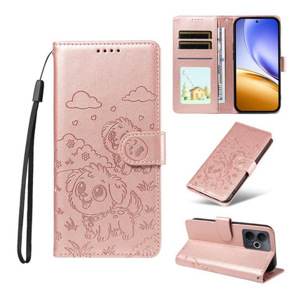 Embossed Heart Dog RFID Blocking Wallet Leather Phone Case, For Realme P4R 5G / P4x 4G / C100 4G / C100i, For Realme 16 Pro+ 5G Global, For Realme 16 Pro 5G Global, For Realme P4x 5G, For Realme 15X 5G India / C85 5G, For Realme C85 Pro 4G             ...
