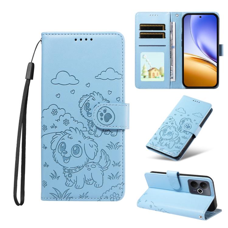 Embossed Heart Dog RFID Blocking Wallet Leather Phone Case, For Realme P4R 5G / P4x 4G / C100 4G / C100i, For Realme 16 Pro+ 5G Global, For Realme 16 Pro 5G Global, For Realme P4x 5G, For Realme 15X 5G India / C85 5G, For Realme C85 Pro 4G             ...