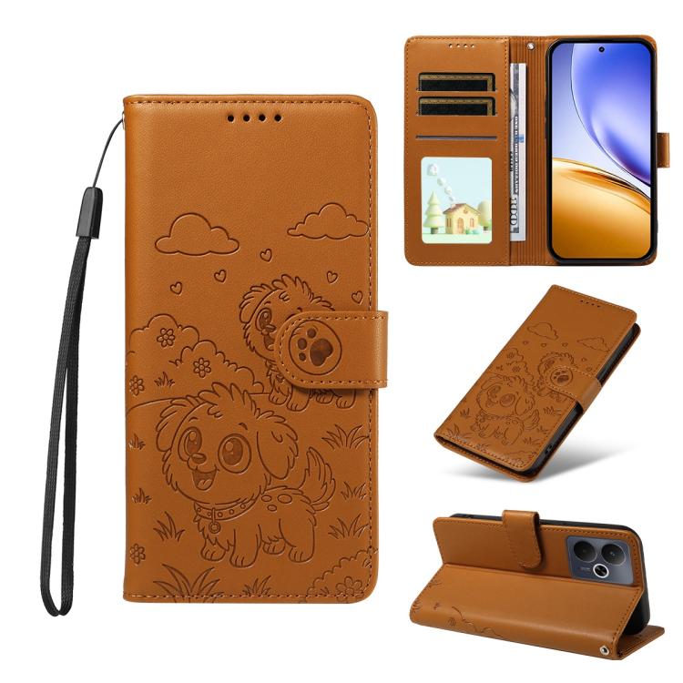 Embossed Heart Dog RFID Blocking Wallet Leather Phone Case, For Realme P4R 5G / P4x 4G / C100 4G / C100i, For Realme 16 Pro+ 5G Global, For Realme 16 Pro 5G Global, For Realme P4x 5G, For Realme 15X 5G India / C85 5G, For Realme C85 Pro 4G             ...