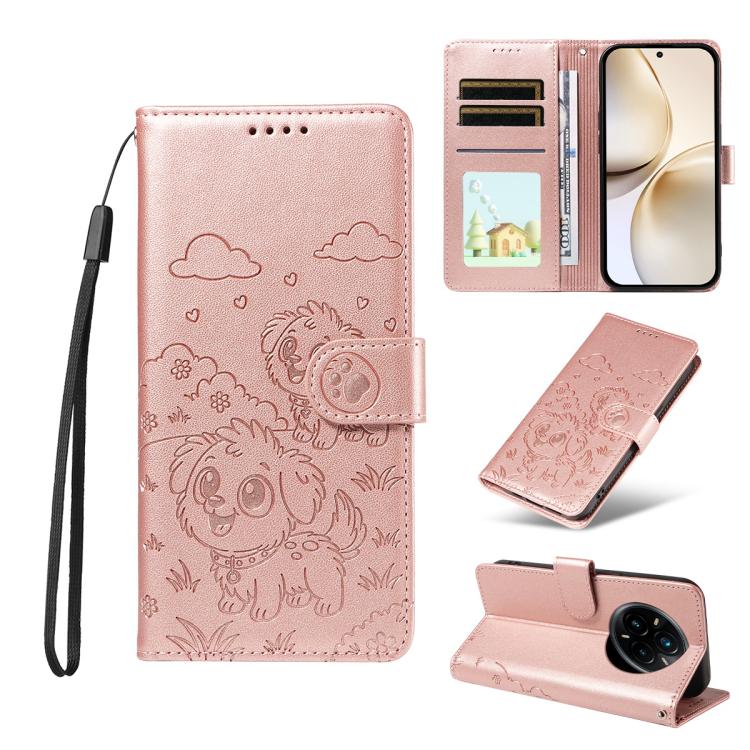 Embossed Heart Dog RFID Blocking Wallet Leather Phone Case, For Realme P4R 5G / P4x 4G / C100 4G / C100i, For Realme 16 Pro+ 5G Global, For Realme 16 Pro 5G Global, For Realme P4x 5G, For Realme 15X 5G India / C85 5G, For Realme C85 Pro 4G             ...