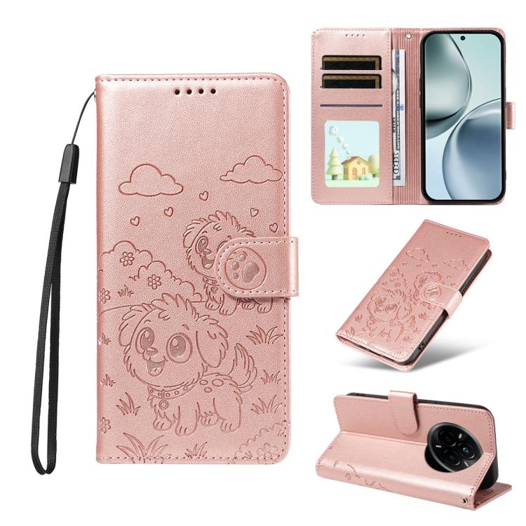 Embossed Heart Dog RFID Blocking Wallet Leather Phone Case, For Realme P4R 5G / P4x 4G / C100 4G / C100i, For Realme 16 Pro+ 5G Global, For Realme 16 Pro 5G Global, For Realme P4x 5G, For Realme 15X 5G India / C85 5G, For Realme C85 Pro 4G             ...