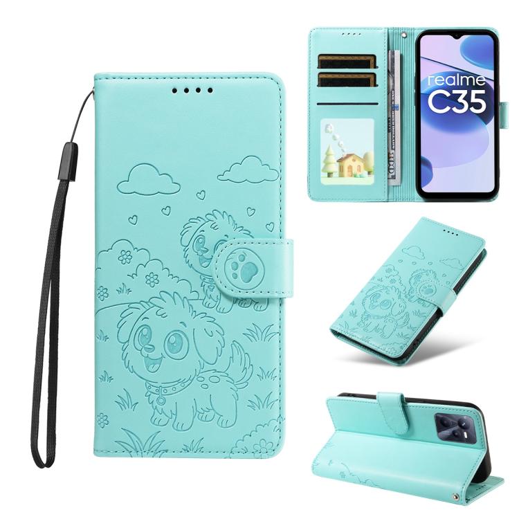 Embossed Heart Dog RFID Blocking Wallet Leather Phone Case, For Realme P4R 5G / P4x 4G / C100 4G / C100i, For Realme 16 Pro+ 5G Global, For Realme 16 Pro 5G Global, For Realme P4x 5G, For Realme 15X 5G India / C85 5G, For Realme C85 Pro 4G             ...