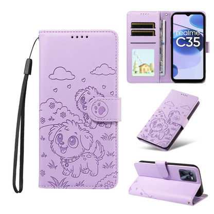 Embossed Heart Dog RFID Blocking Wallet Leather Phone Case, For Realme P4R 5G / P4x 4G / C100 4G / C100i, For Realme 16 Pro+ 5G Global, For Realme 16 Pro 5G Global, For Realme P4x 5G, For Realme 15X 5G India / C85 5G, For Realme C85 Pro 4G             ...