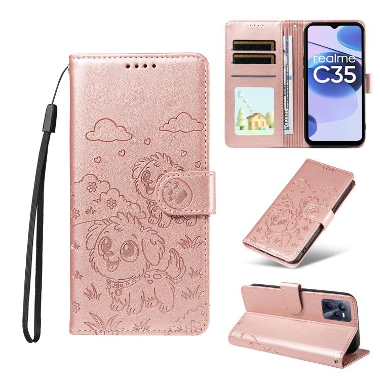 Embossed Heart Dog RFID Blocking Wallet Leather Phone Case, For Realme P4R 5G / P4x 4G / C100 4G / C100i, For Realme 16 Pro+ 5G Global, For Realme 16 Pro 5G Global, For Realme P4x 5G, For Realme 15X 5G India / C85 5G, For Realme C85 Pro 4G             ...