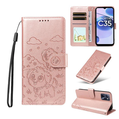 Embossed Heart Dog RFID Blocking Wallet Leather Phone Case, For Realme P4R 5G / P4x 4G / C100 4G / C100i, For Realme 16 Pro+ 5G Global, For Realme 16 Pro 5G Global, For Realme P4x 5G, For Realme 15X 5G India / C85 5G, For Realme C85 Pro 4G             ...