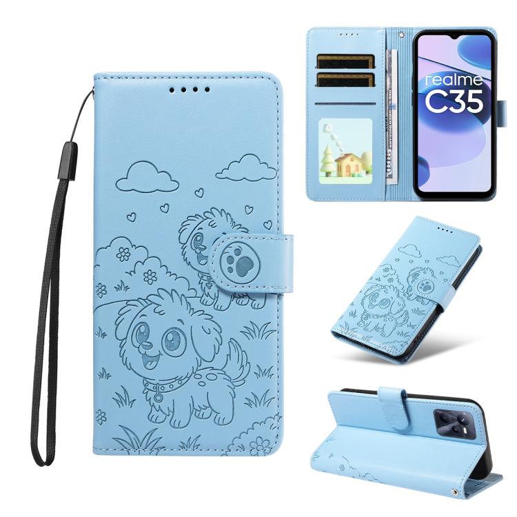 Embossed Heart Dog RFID Blocking Wallet Leather Phone Case, For Realme P4R 5G / P4x 4G / C100 4G / C100i, For Realme 16 Pro+ 5G Global, For Realme 16 Pro 5G Global, For Realme P4x 5G, For Realme 15X 5G India / C85 5G, For Realme C85 Pro 4G             ...