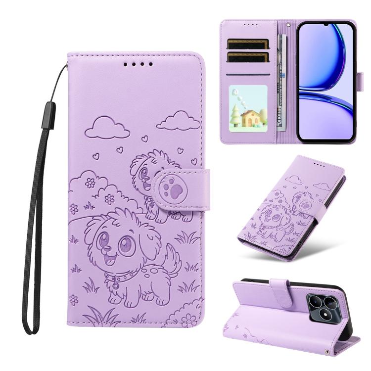Embossed Heart Dog RFID Blocking Wallet Leather Phone Case, For Realme P4R 5G / P4x 4G / C100 4G / C100i, For Realme 16 Pro+ 5G Global, For Realme 16 Pro 5G Global, For Realme P4x 5G, For Realme 15X 5G India / C85 5G, For Realme C85 Pro 4G             ...
