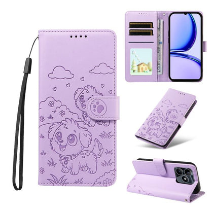 Embossed Heart Dog RFID Blocking Wallet Leather Phone Case, For Realme P4R 5G / P4x 4G / C100 4G / C100i, For Realme 16 Pro+ 5G Global, For Realme 16 Pro 5G Global, For Realme P4x 5G, For Realme 15X 5G India / C85 5G, For Realme C85 Pro 4G             ...