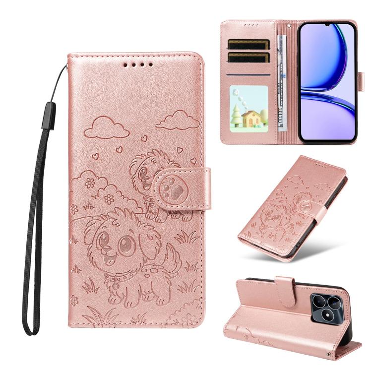 Embossed Heart Dog RFID Blocking Wallet Leather Phone Case, For Realme P4R 5G / P4x 4G / C100 4G / C100i, For Realme 16 Pro+ 5G Global, For Realme 16 Pro 5G Global, For Realme P4x 5G, For Realme 15X 5G India / C85 5G, For Realme C85 Pro 4G             ...