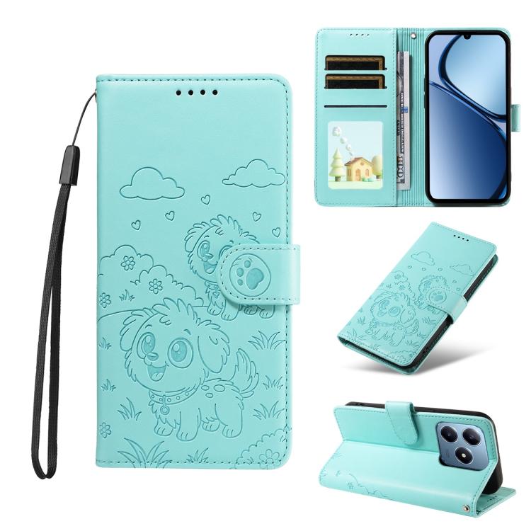Embossed Heart Dog RFID Blocking Wallet Leather Phone Case, For Realme P4R 5G / P4x 4G / C100 4G / C100i, For Realme 16 Pro+ 5G Global, For Realme 16 Pro 5G Global, For Realme P4x 5G, For Realme 15X 5G India / C85 5G, For Realme C85 Pro 4G             ...