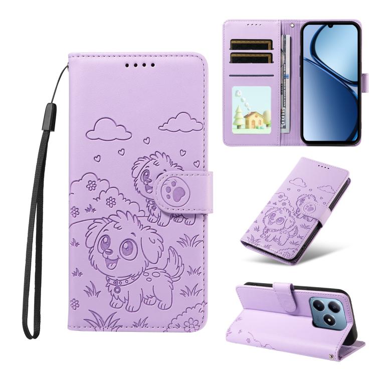 Embossed Heart Dog RFID Blocking Wallet Leather Phone Case, For Realme P4R 5G / P4x 4G / C100 4G / C100i, For Realme 16 Pro+ 5G Global, For Realme 16 Pro 5G Global, For Realme P4x 5G, For Realme 15X 5G India / C85 5G, For Realme C85 Pro 4G             ...