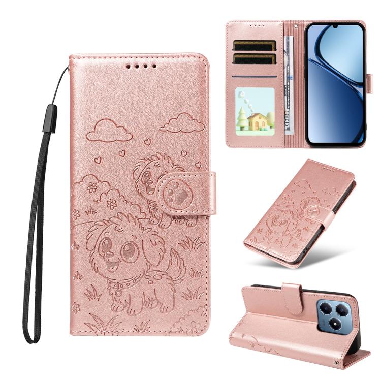Embossed Heart Dog RFID Blocking Wallet Leather Phone Case, For Realme P4R 5G / P4x 4G / C100 4G / C100i, For Realme 16 Pro+ 5G Global, For Realme 16 Pro 5G Global, For Realme P4x 5G, For Realme 15X 5G India / C85 5G, For Realme C85 Pro 4G             ...