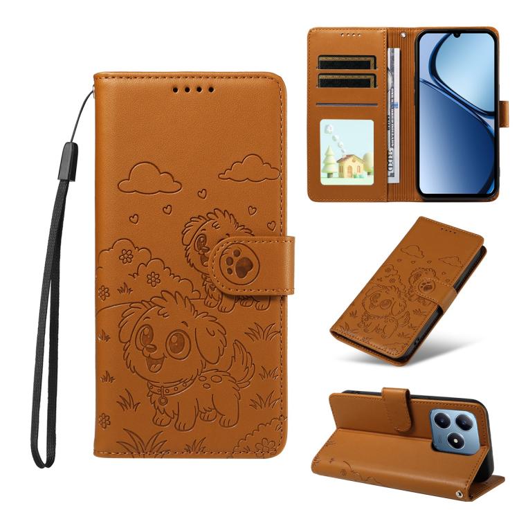 Embossed Heart Dog RFID Blocking Wallet Leather Phone Case, For Realme P4R 5G / P4x 4G / C100 4G / C100i, For Realme 16 Pro+ 5G Global, For Realme 16 Pro 5G Global, For Realme P4x 5G, For Realme 15X 5G India / C85 5G, For Realme C85 Pro 4G             ...