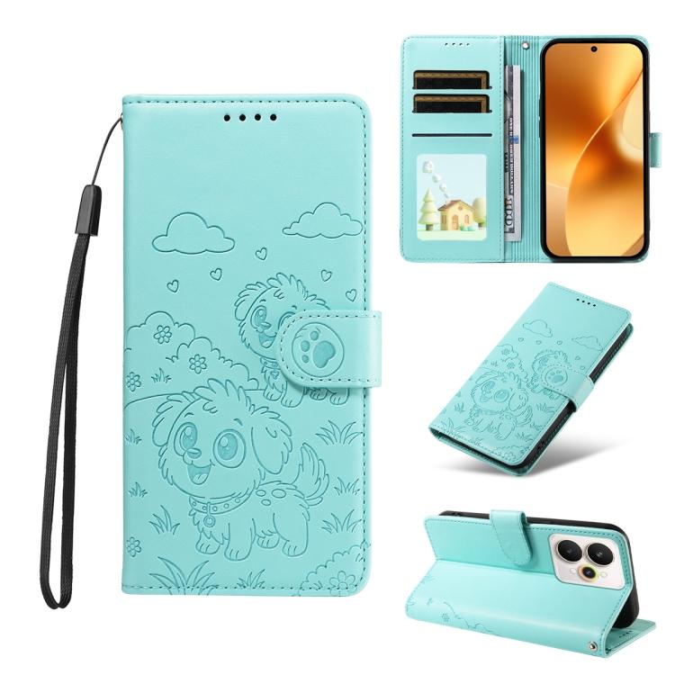 Embossed Heart Dog RFID Blocking Wallet Leather Phone Case, For Realme P4R 5G / P4x 4G / C100 4G / C100i, For Realme 16 Pro+ 5G Global, For Realme 16 Pro 5G Global, For Realme P4x 5G, For Realme 15X 5G India / C85 5G, For Realme C85 Pro 4G             ...