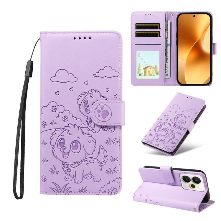 Embossed Heart Dog RFID Blocking Wallet Leather Phone Case, For Realme P4R 5G / P4x 4G / C100 4G / C100i, For Realme 16 Pro+ 5G Global, For Realme 16 Pro 5G Global, For Realme P4x 5G, For Realme 15X 5G India / C85 5G, For Realme C85 Pro 4G             ...