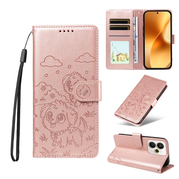Embossed Heart Dog RFID Blocking Wallet Leather Phone Case, For Realme P4R 5G / P4x 4G / C100 4G / C100i, For Realme 16 Pro+ 5G Global, For Realme 16 Pro 5G Global, For Realme P4x 5G, For Realme 15X 5G India / C85 5G, For Realme C85 Pro 4G             ...