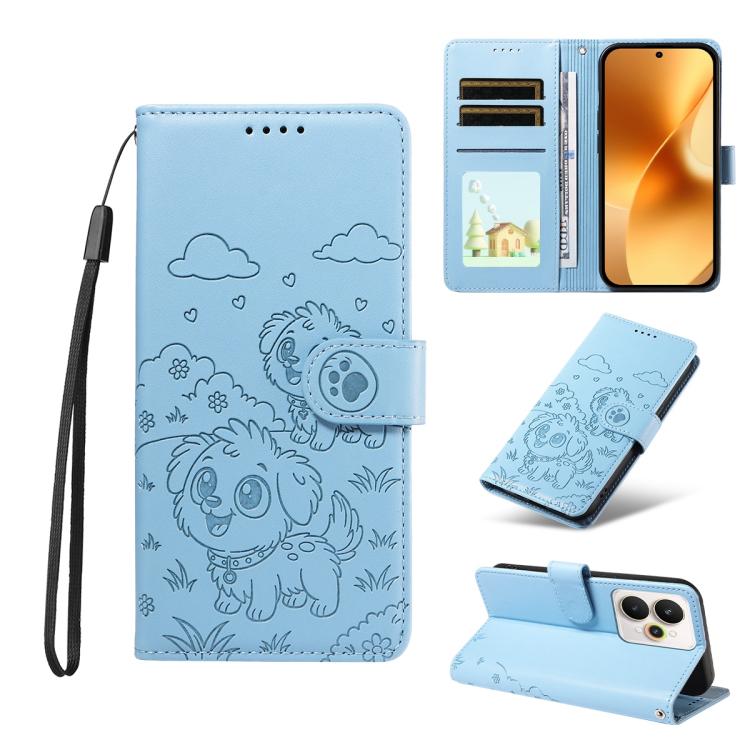Embossed Heart Dog RFID Blocking Wallet Leather Phone Case, For Realme P4R 5G / P4x 4G / C100 4G / C100i, For Realme 16 Pro+ 5G Global, For Realme 16 Pro 5G Global, For Realme P4x 5G, For Realme 15X 5G India / C85 5G, For Realme C85 Pro 4G             ...