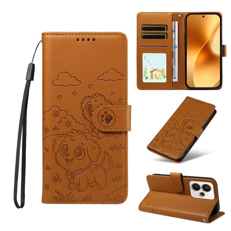 Embossed Heart Dog RFID Blocking Wallet Leather Phone Case, For Realme P4R 5G / P4x 4G / C100 4G / C100i, For Realme 16 Pro+ 5G Global, For Realme 16 Pro 5G Global, For Realme P4x 5G, For Realme 15X 5G India / C85 5G, For Realme C85 Pro 4G             ...