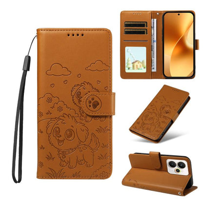 Embossed Heart Dog RFID Blocking Wallet Leather Phone Case, For Realme P4R 5G / P4x 4G / C100 4G / C100i, For Realme 16 Pro+ 5G Global, For Realme 16 Pro 5G Global, For Realme P4x 5G, For Realme 15X 5G India / C85 5G, For Realme C85 Pro 4G             ...