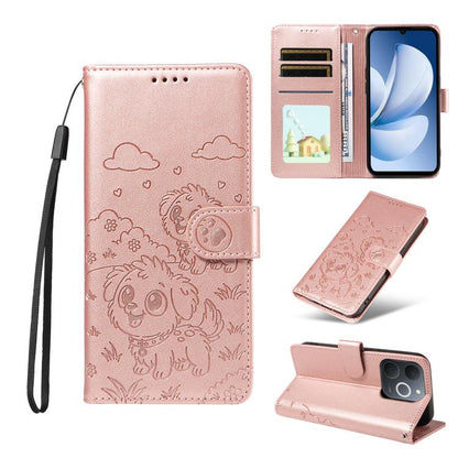 Embossed Heart Dog RFID Blocking Wallet Leather Phone Case, For Realme P4R 5G / P4x 4G / C100 4G / C100i, For Realme 16 Pro+ 5G Global, For Realme 16 Pro 5G Global, For Realme P4x 5G, For Realme 15X 5G India / C85 5G, For Realme C85 Pro 4G             ...