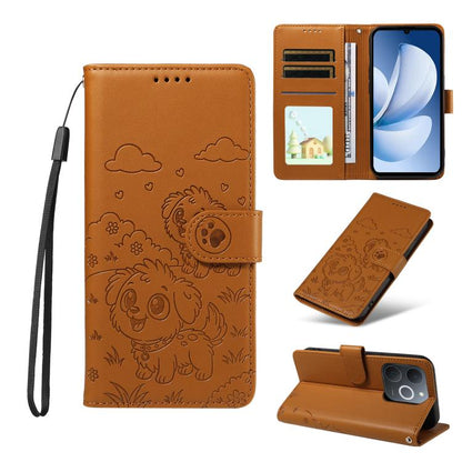 Embossed Heart Dog RFID Blocking Wallet Leather Phone Case, For Realme P4R 5G / P4x 4G / C100 4G / C100i, For Realme 16 Pro+ 5G Global, For Realme 16 Pro 5G Global, For Realme P4x 5G, For Realme 15X 5G India / C85 5G, For Realme C85 Pro 4G             ...