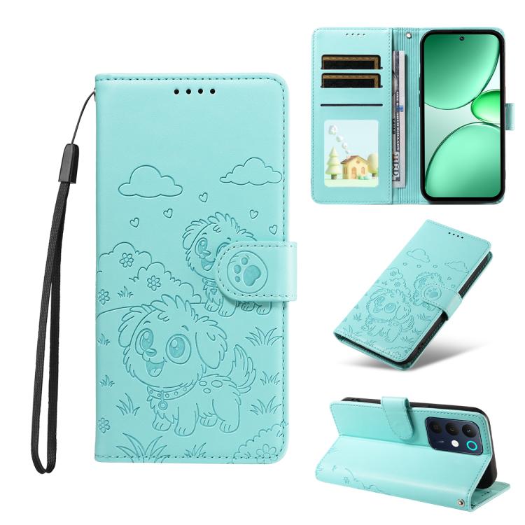 Embossed Heart Dog RFID Blocking Wallet Leather Phone Case, For Realme P4R 5G / P4x 4G / C100 4G / C100i, For Realme 16 Pro+ 5G Global, For Realme 16 Pro 5G Global, For Realme P4x 5G, For Realme 15X 5G India / C85 5G, For Realme C85 Pro 4G             ...