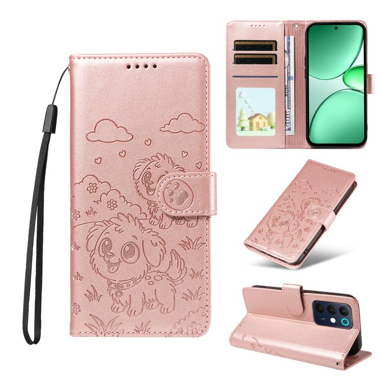 Embossed Heart Dog RFID Blocking Wallet Leather Phone Case, For Realme P4R 5G / P4x 4G / C100 4G / C100i, For Realme 16 Pro+ 5G Global, For Realme 16 Pro 5G Global, For Realme P4x 5G, For Realme 15X 5G India / C85 5G, For Realme C85 Pro 4G             ...