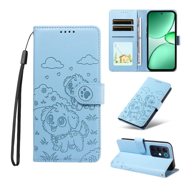 Embossed Heart Dog RFID Blocking Wallet Leather Phone Case, For Realme P4R 5G / P4x 4G / C100 4G / C100i, For Realme 16 Pro+ 5G Global, For Realme 16 Pro 5G Global, For Realme P4x 5G, For Realme 15X 5G India / C85 5G, For Realme C85 Pro 4G             ...