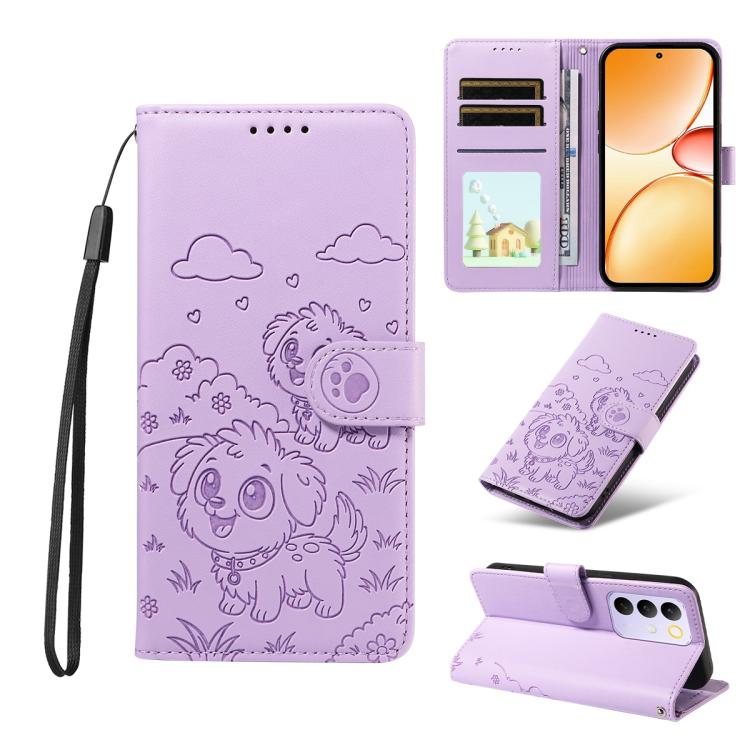 Embossed Heart Dog RFID Blocking Wallet Leather Phone Case, For Realme P4R 5G / P4x 4G / C100 4G / C100i, For Realme 16 Pro+ 5G Global, For Realme 16 Pro 5G Global, For Realme P4x 5G, For Realme 15X 5G India / C85 5G, For Realme C85 Pro 4G             ...